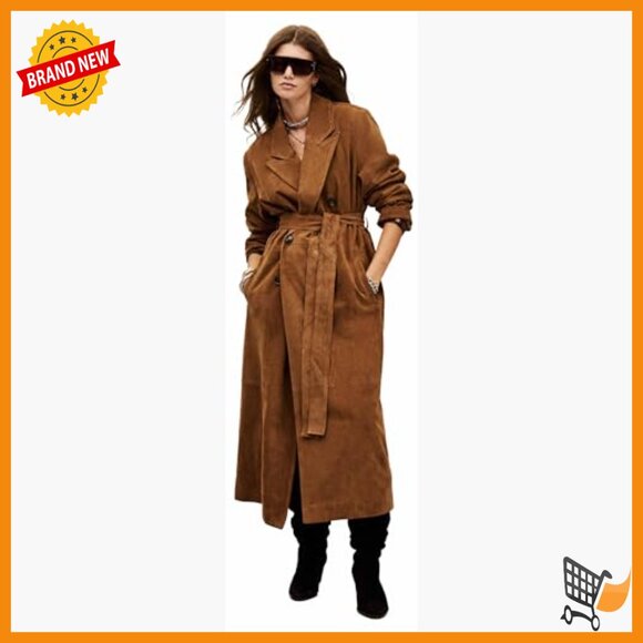 Extra Long Suede Trench Coat, Double Breasted, Dry Clean Only - Picture 3 of 6